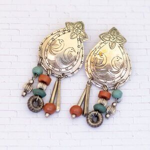 Vintage Multiple Beads Unique Floral Swan Dangle Earrings - V27